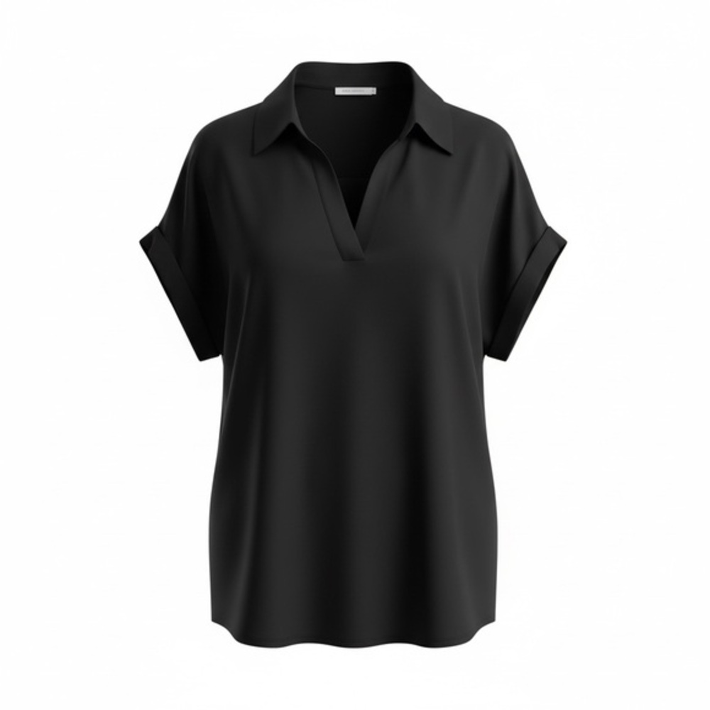 DR2 Black Short-Sleeve V-Notch Collared Tunic